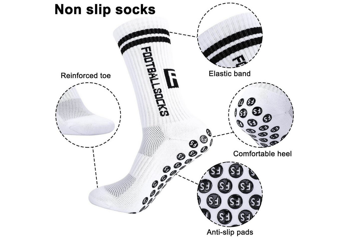 LuxusKollektion Fußballtor Fußballsocken Kinder Antirutsch Grip Jungen 3 Paare 31-34 Weiß Bild 4