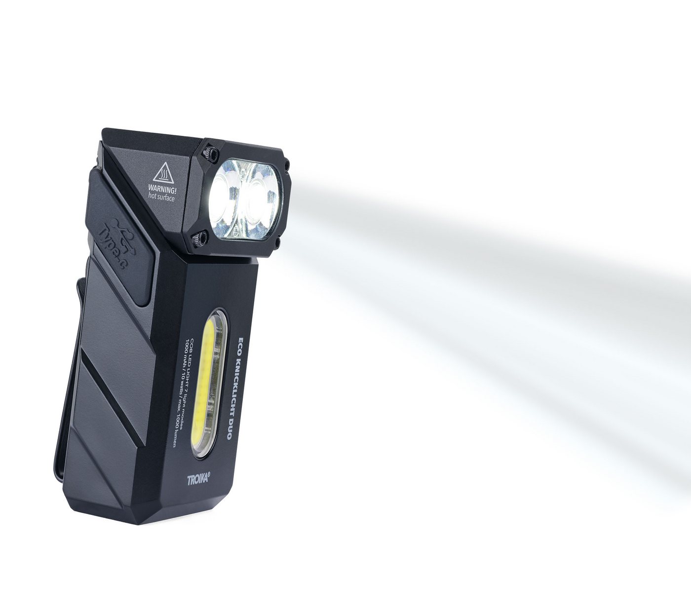 TROIKA LED Stirnlampe & Taschenlampe ECO DUO wiederaufladbar, 1000 Lumen, 7 Modi, Rotlicht (1-St), Magnet & Clip Befestigung, mit Stirnband, 90° drehbar, aus Aluminium Bild 3