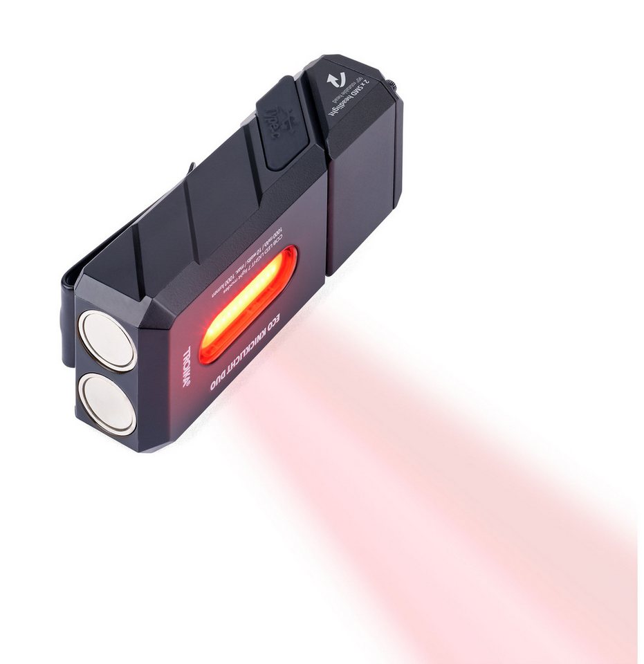 TROIKA LED Stirnlampe & Taschenlampe ECO DUO wiederaufladbar, 1000 Lumen, 7 Modi, Rotlicht (1-St), Magnet & Clip Befestigung, mit Stirnband, 90° drehbar, aus Aluminium Bild 4