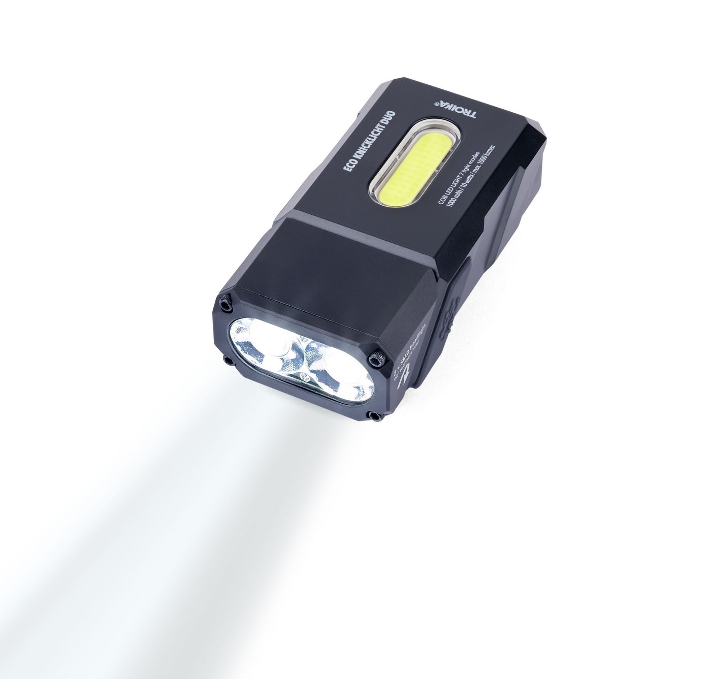 TROIKA LED Stirnlampe & Taschenlampe ECO DUO wiederaufladbar, 1000 Lumen, 7 Modi, Rotlicht (1-St), Magnet & Clip Befestigung, mit Stirnband, 90° drehbar, aus Aluminium Bild 5