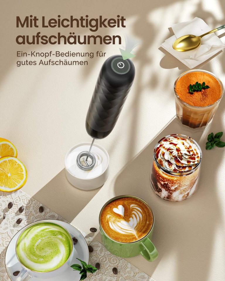 Maestri House Milchaufschäumer Mini Wiederaufladbarer Milchaufschäumer kein Ständer, abnehmbarer Edelstahl-Schneebesen, Mini-Mixer für Matcha