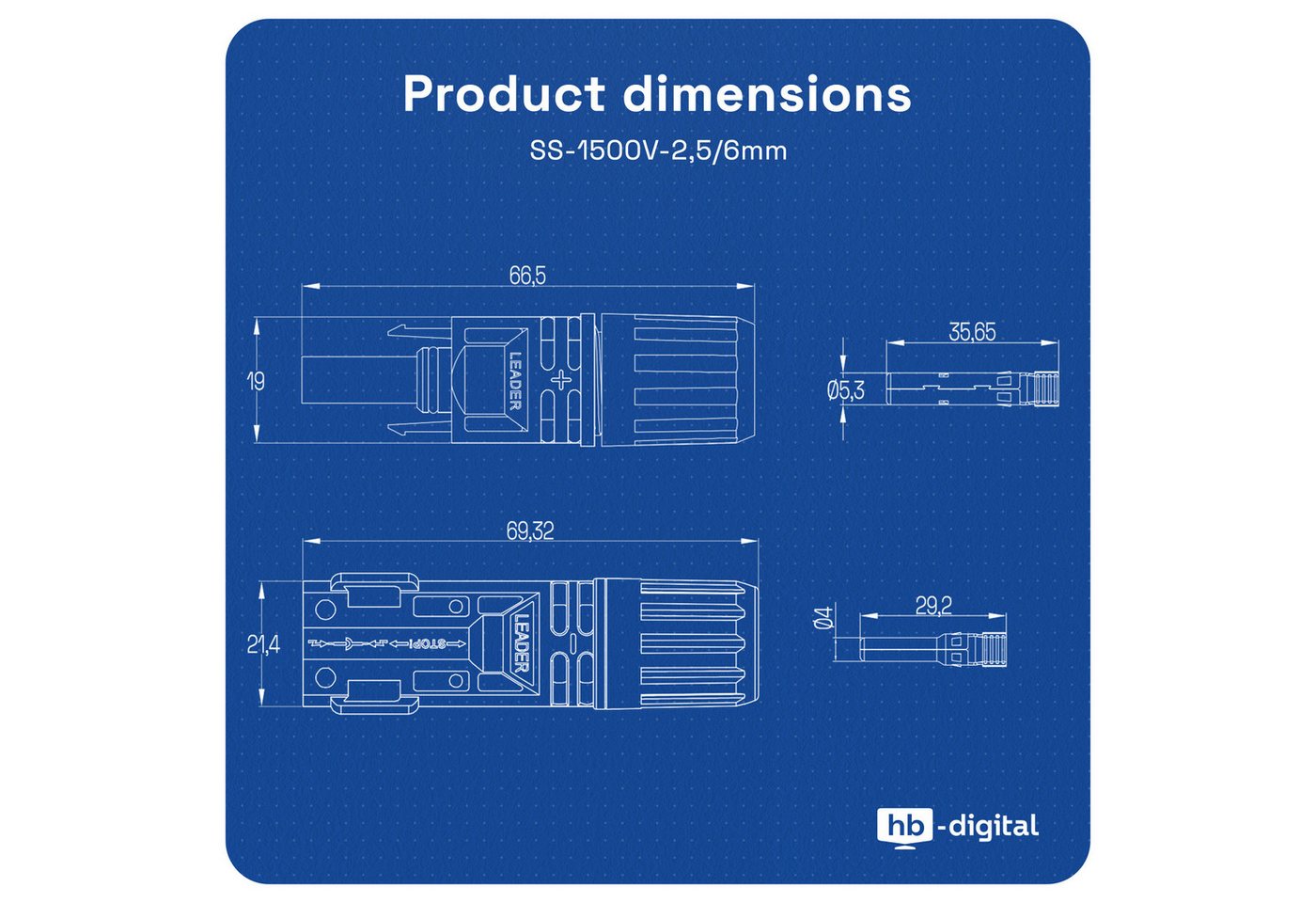 HB-DIGITAL Solarstecker 1500V PV Stecker für Solarkabel 4mm²/6mm² Solarkabel, Solarstecker, Stabil, Witterungs- und UV-Beständig