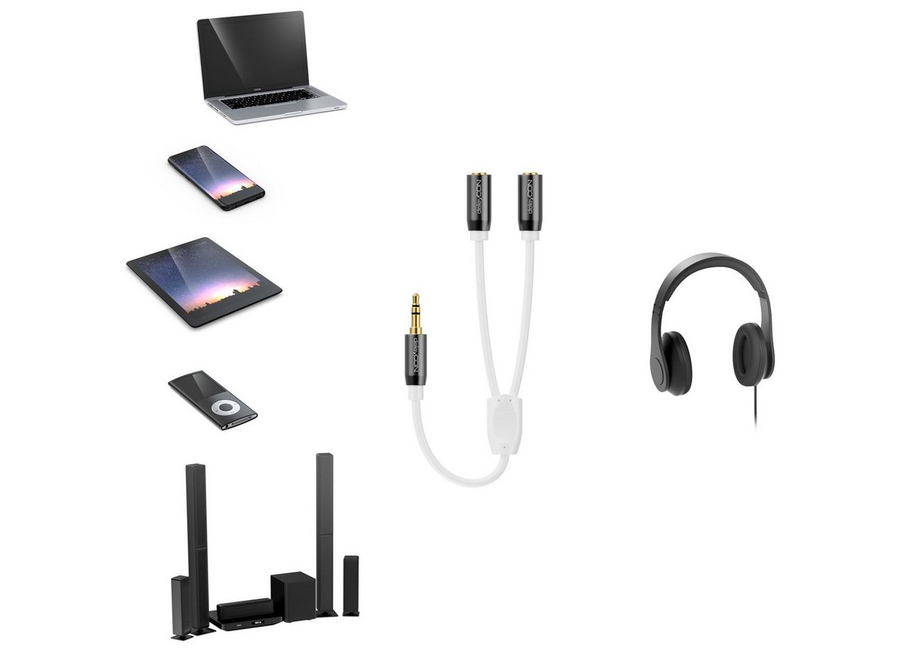 deleyCON deleyCON 0,2m Audio Klinken Y Splitter Kabel - 3,5mm Stecker zu 2x Audio-Kabel Bild 3