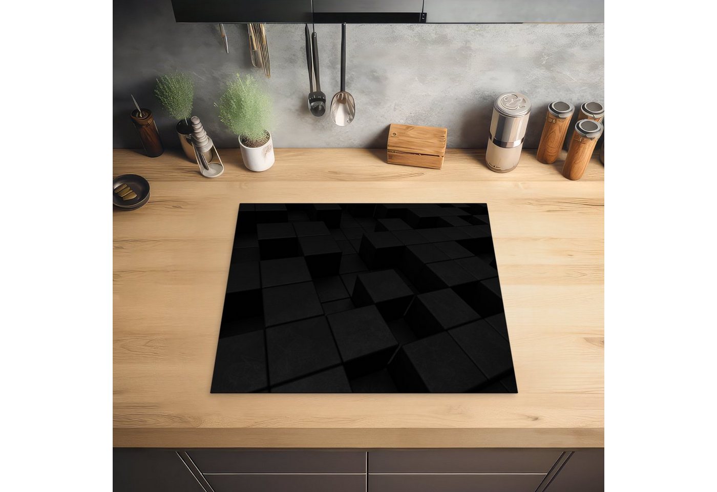MuchoWow Herd-Abdeckplatte Würfel - Schwarz - Weiß - Muster, Vinyl, (1 tlg), Abdeckplatte für Ceranfeld, Herd Inductionsmatte, 57.6x51.6 cm Bild 5