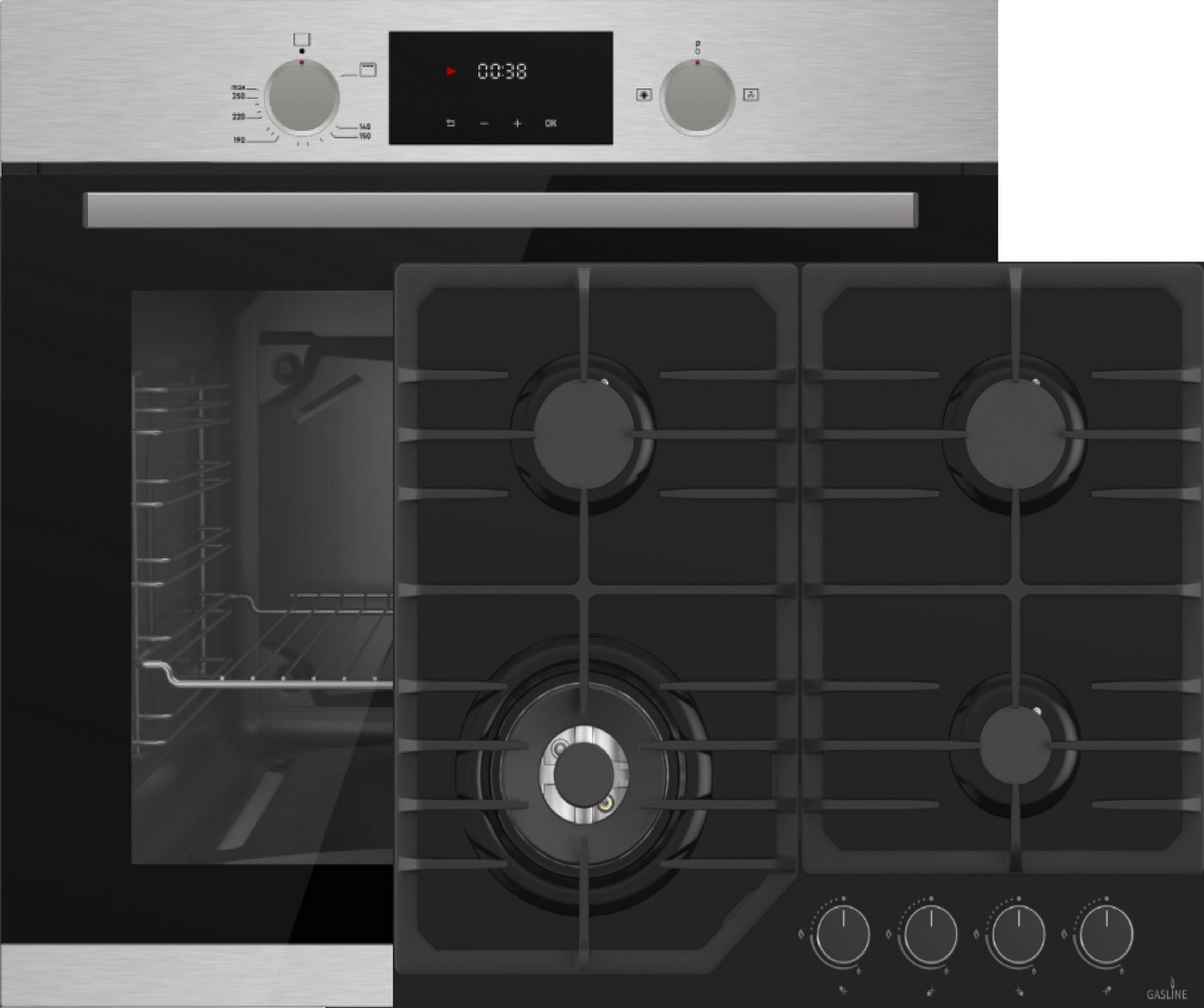 Gasline Backofen-Set Gasline Einbaubackofen GB850FIX+GAG60GLWG Gaskochfeld Glaskeramik 60cm Bild 4