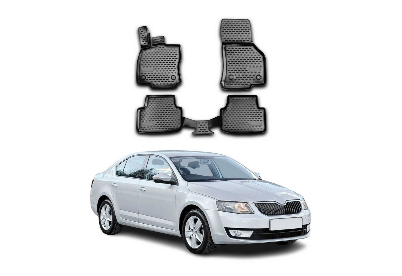 OMAC Auto-Fußmatten für Skoda Octavia 2013-2020 Schwarz 4 tlg TPE (4 St), für Skoda Octavia 2013-2020 Skoda Octavia 2013-2020, Antirutsch,Wasserfest,Einfache Installation