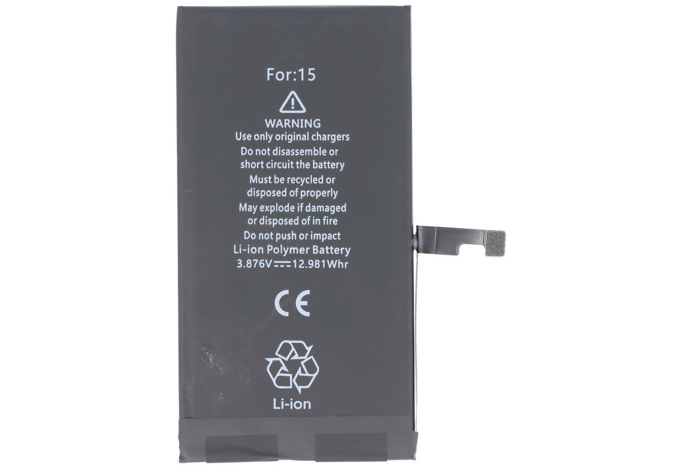AccuCell Akku passend für Apple iPhone 15, Li-Polymer, 3,87V, 3349mAh, 12,98Wh Akku 3349 mAh (3,9 V)