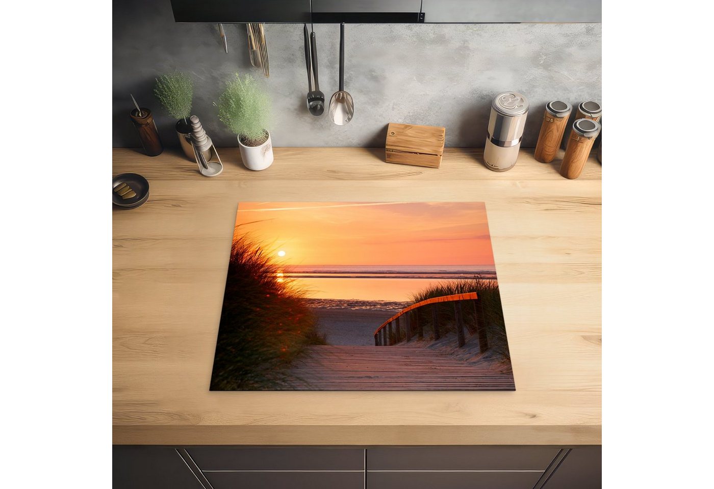 MuchoWow Herd-Abdeckplatte Strand - Sonne - Farben, Vinyl, (1 tlg), Ceranfeldabdeckung Küche, Herdabdeckplatte Einteilig, 59x51 cm Bild 2