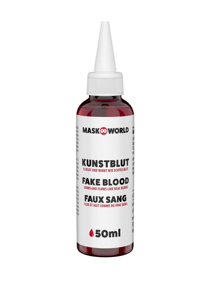 Maskworld Theaterschminke Kunstblut Flasche mit Dosierspitze 30 ml / 50 ml / (50-tlg), Fließt und wirkt wie echtes Blut – ideal für eine punktgenaue Anwe