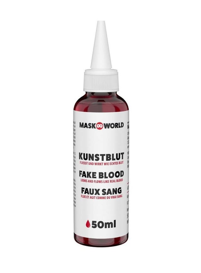 Maskworld Theaterschminke Kunstblut Flasche mit Dosierspitze 30 ml / 50 ml / (50-tlg), Fließt und wirkt wie echtes Blut – ideal für eine punktgenaue Anwe