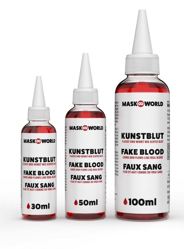 Maskworld Theaterschminke Kunstblut Flasche mit Dosierspitze 30 ml / 50 ml / (50-tlg), Fließt und wirkt wie echtes Blut – ideal für eine punktgenaue Anwe Bild 2