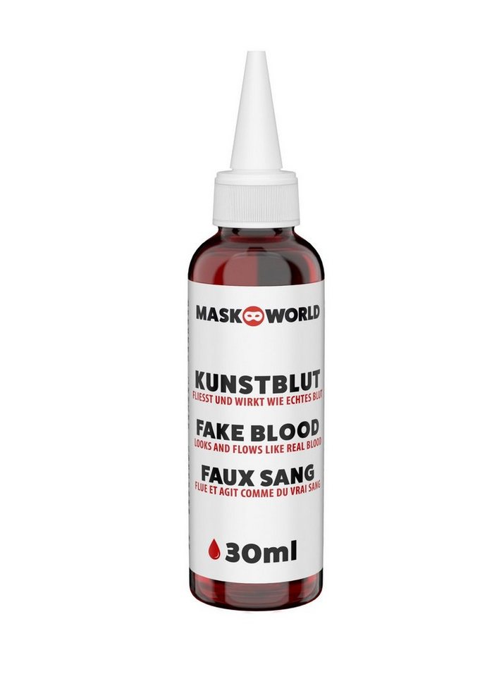 Maskworld Theaterschminke Kunstblut Flasche mit Dosierspitze 30 ml / 50 ml / (50-tlg), Fließt und wirkt wie echtes Blut – ideal für eine punktgenaue Anwe Bild 3