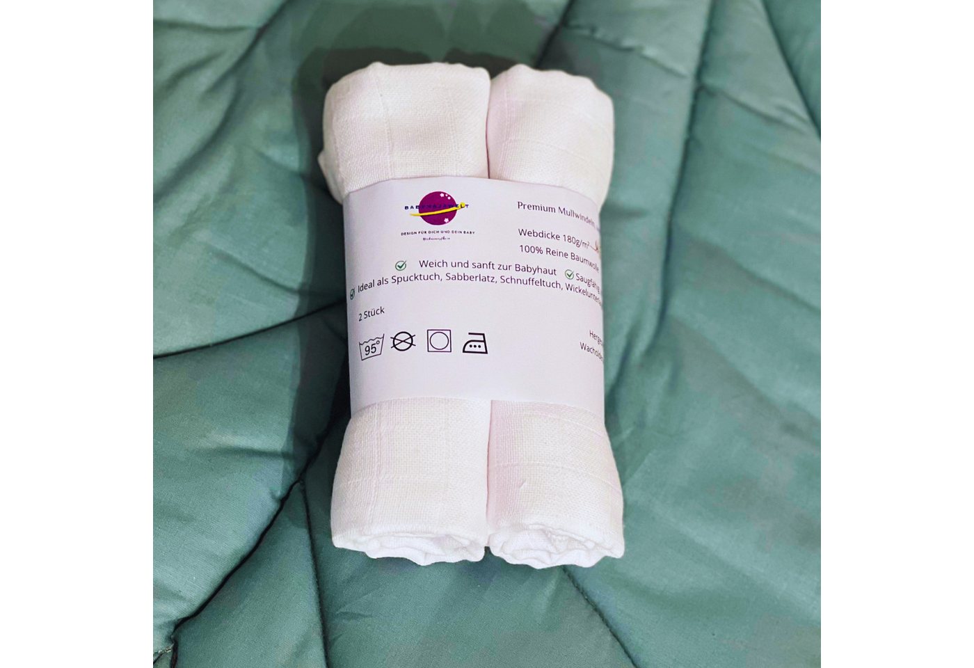 Babymajawelt Spucktuch Mullwindeln Premium Weiß, Baby Mulltücher 185g, (Set, 2-tlg., 2 Stück), Besonders Weich und Sanft, Vielseitige Helfer, Plastikfreie Verpackung Bild 5
