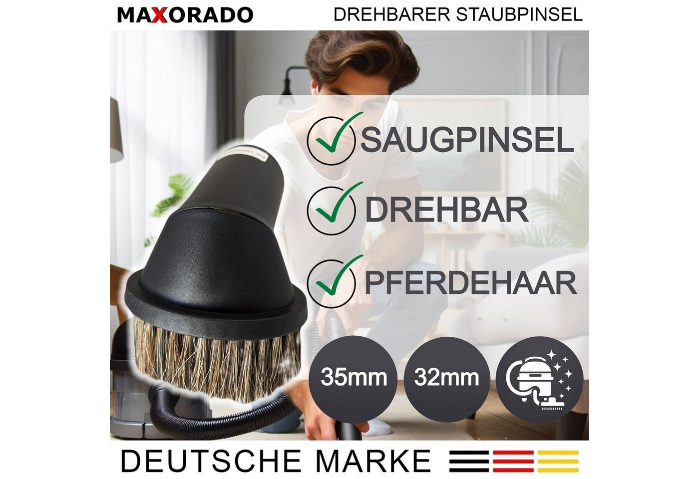 Maxorado Möbelpinsel Staubsauger Möbelpinsel Aufsatz Staubpinsel Naturhaar 32 35 mm