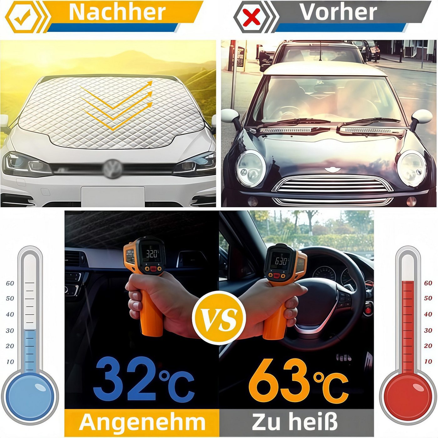 FOUORTUNATE-BEE Autosonnenschutz Autosonnenschutz für die Frontscheibe gegen Schnee und Sonne, Schützt im Sommer vor Sonne und Hitze, im Winter vor Schnee und Eis.