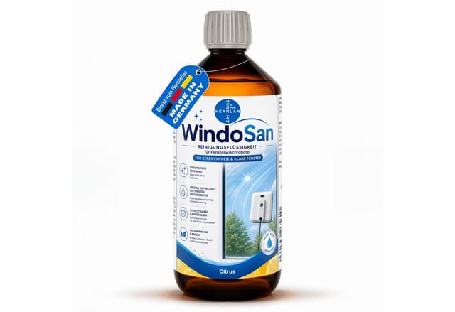 HERRLAN Fensterreiniger WindoSan Reinigungsmittel für Fensterroboter, (1000 ml Citrus) für alle gängigen Fensterputzroboter, Fensterwischroboter.