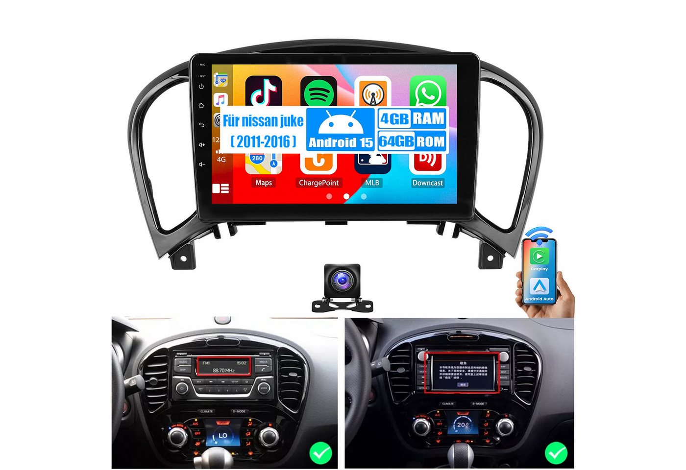 ESSGOO DAB+ Carplay Android 15 Autoradio Für NissanJuke 2011-2016 GPS FM Autoradio (RDS, 4+64GB(optional), Digitalradio (DAB), FM, SWC, Carplay Android Auto Bluetooth EQ USB GPS Navi WIFI Touchscreen) Bild 3