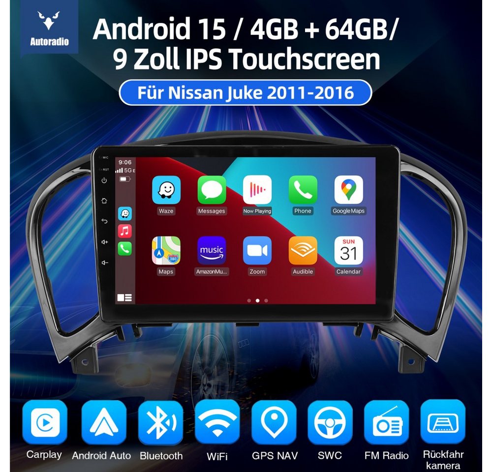 ESSGOO DAB+ Carplay Android 15 Autoradio Für NissanJuke 2011-2016 GPS FM Autoradio (RDS, 4+64GB(optional), Digitalradio (DAB), FM, SWC, Carplay Android Auto Bluetooth EQ USB GPS Navi WIFI Touchscreen) Bild 4