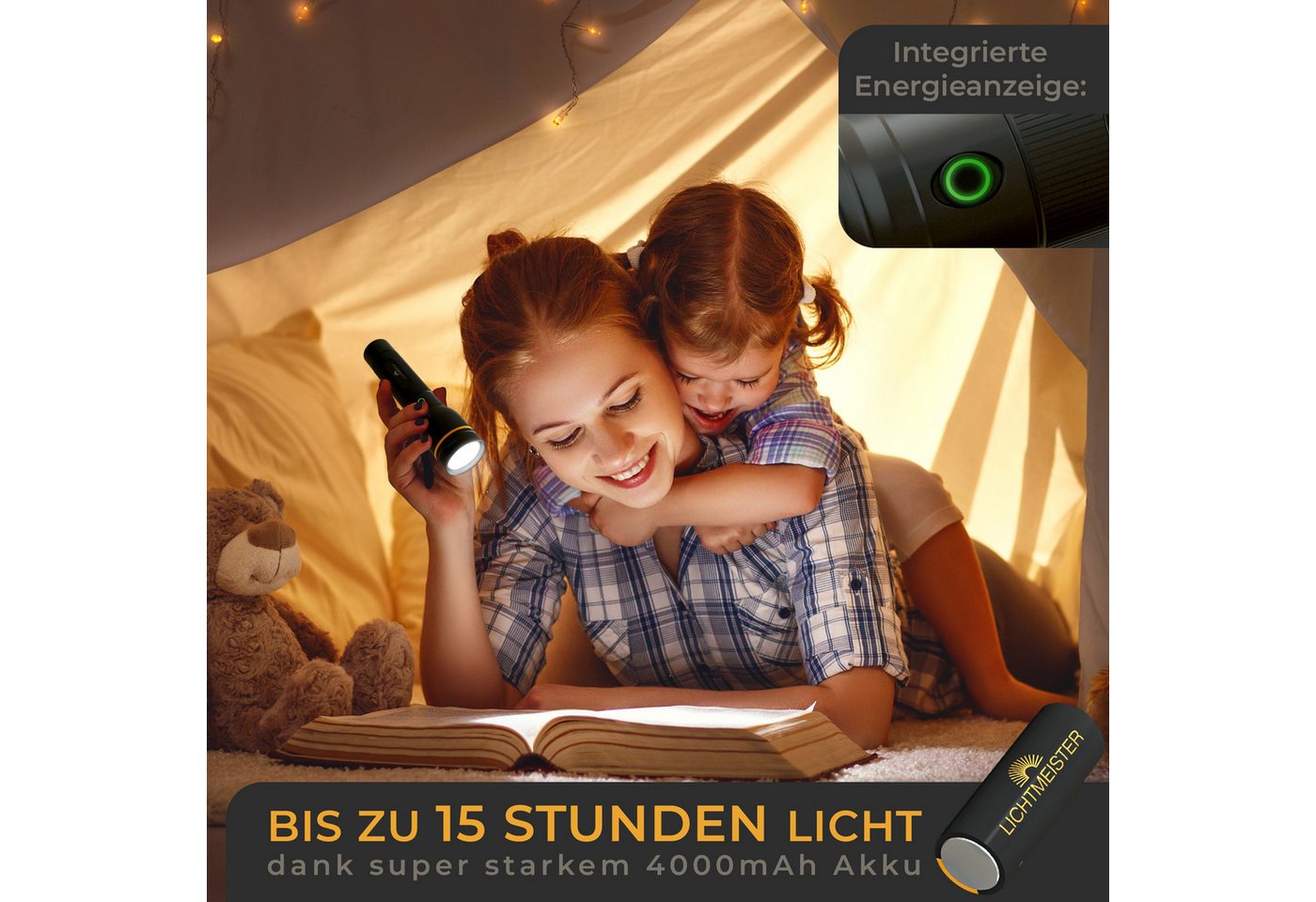 Lichtmeister Taschenlampe (1000 Lumen, 4000 mAh Akku) - Taschenlampe LED aufladbar & extrem Hell