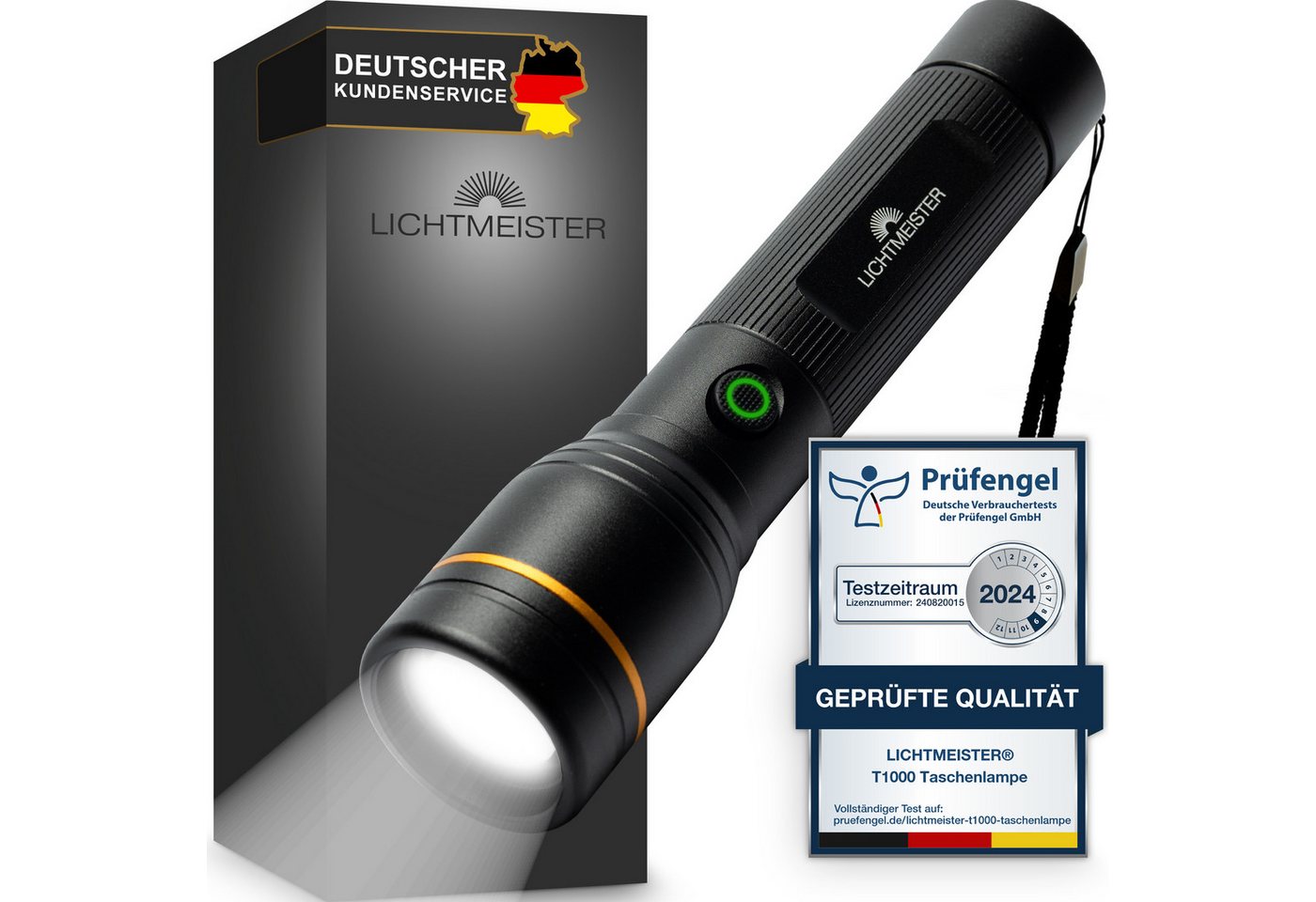 Lichtmeister Taschenlampe (1000 Lumen, 4000 mAh Akku) - Taschenlampe LED aufladbar & extrem Hell Bild 4