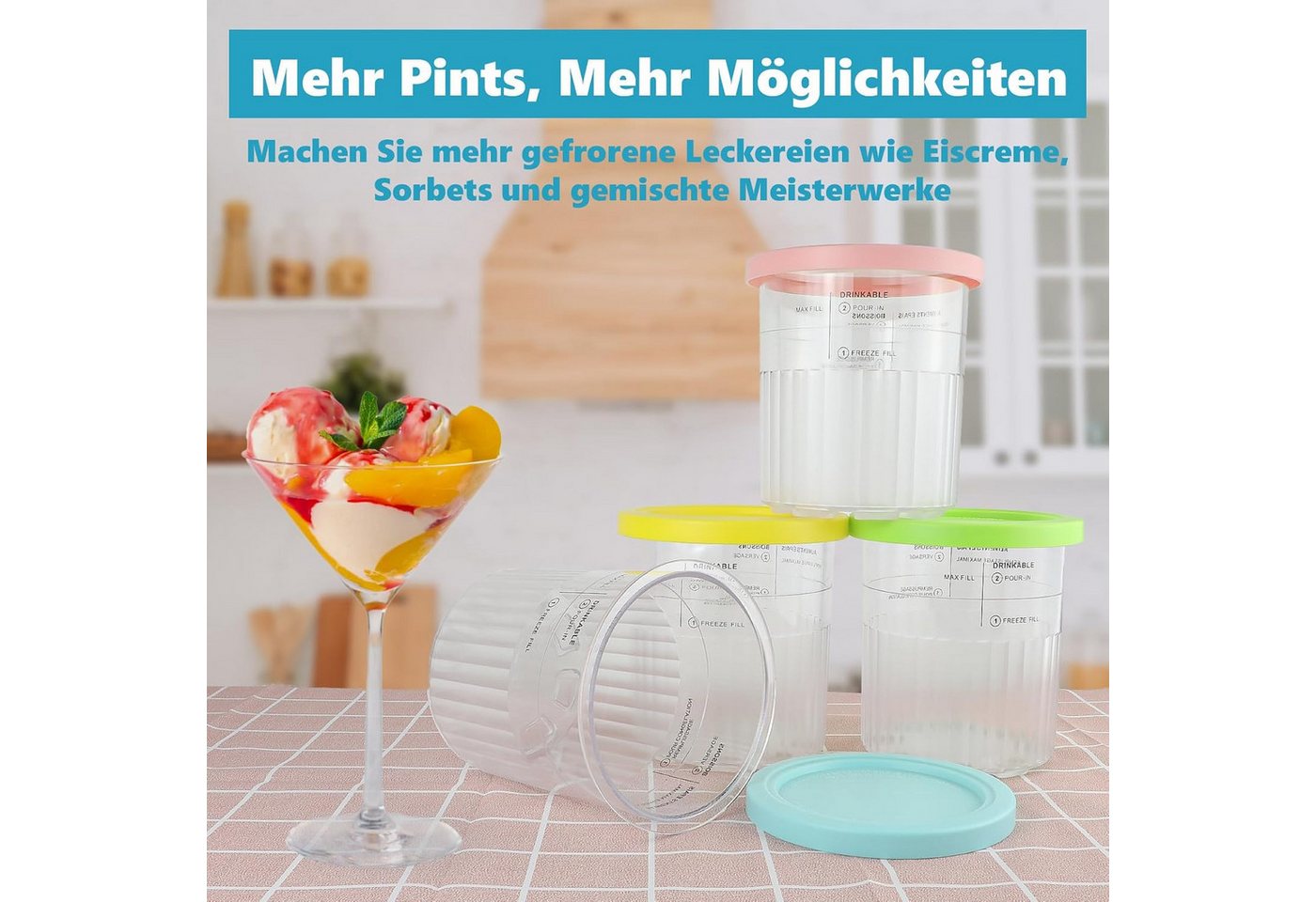 FELIXLEO Eisbereiteraufsatz Nepfaivy 4er Behälter für Ninja Creami Deluxe NC502EU NC501, BPA-frei Bild 2