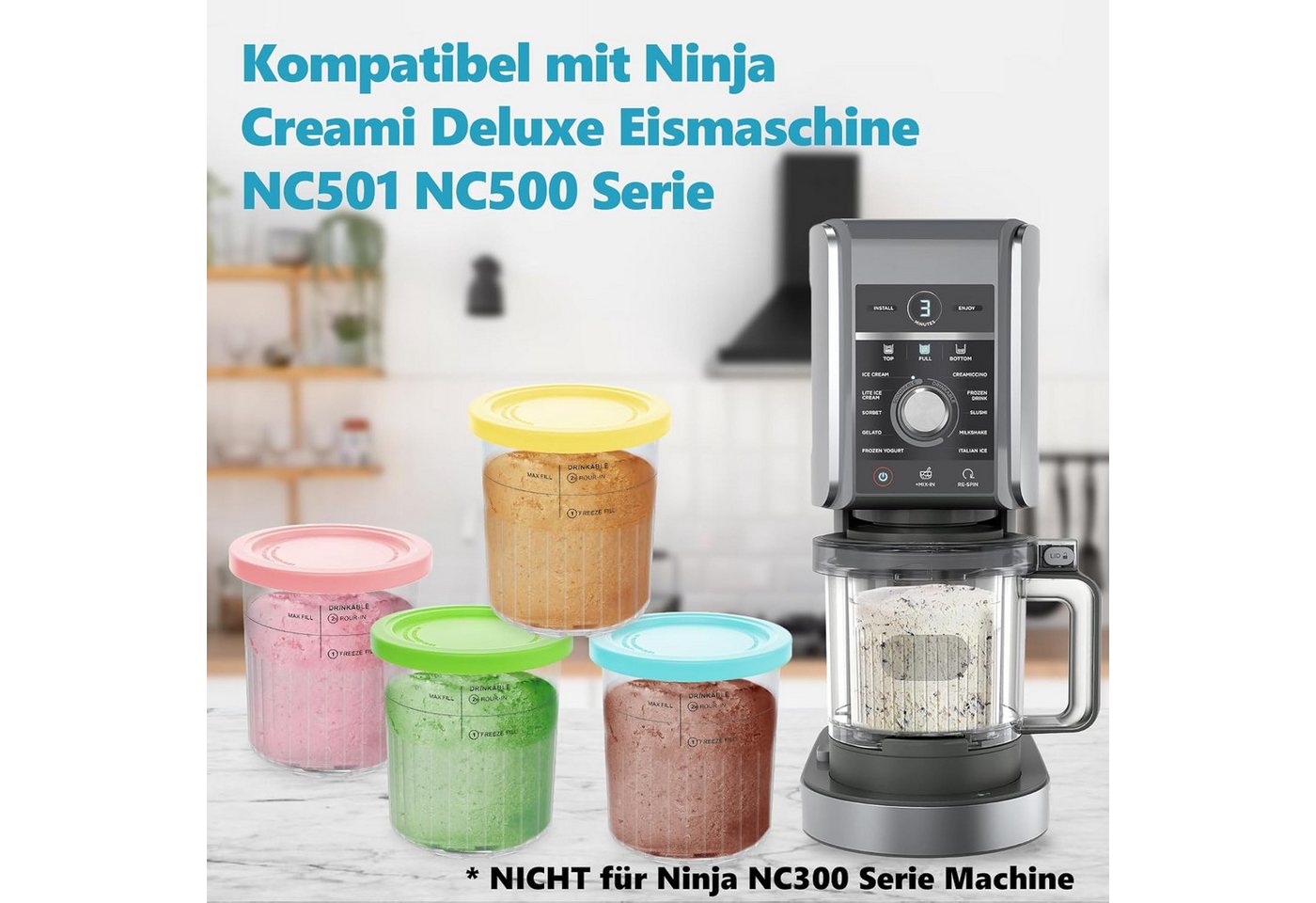 FELIXLEO Eisbereiteraufsatz Nepfaivy 4er Behälter für Ninja Creami Deluxe NC502EU NC501, BPA-frei Bild 4