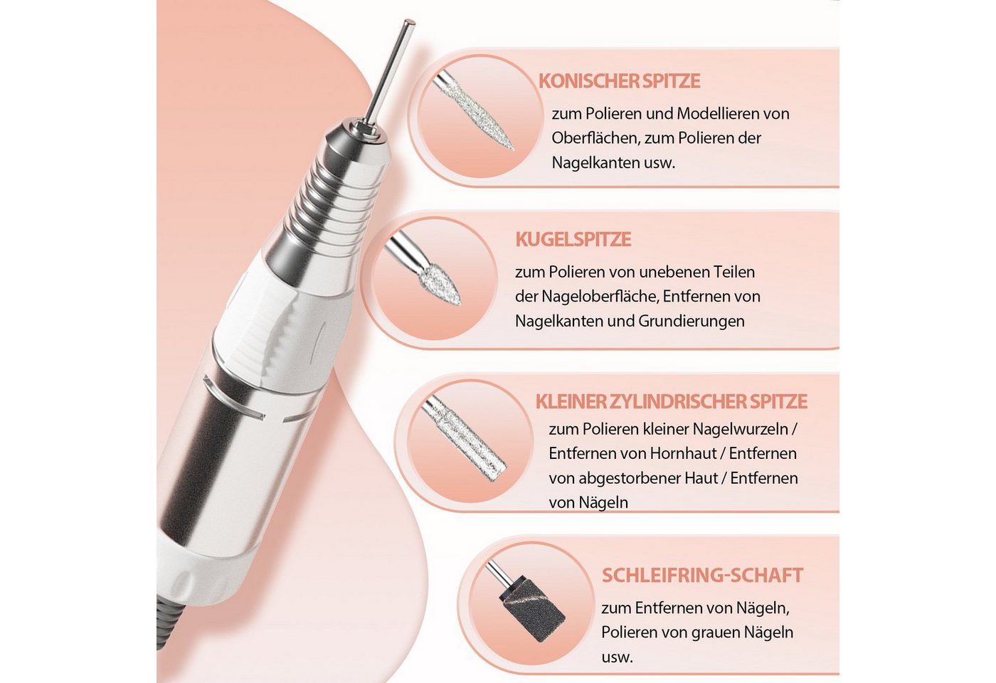 JCMaster Maniküre-Pediküre-Set, Touch Gelnägel Nagelfräser 30000RPM 4x Bits Bild 3