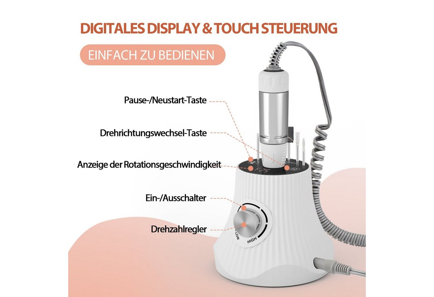 JCMaster Maniküre-Pediküre-Set, Touch Gelnägel Nagelfräser 30000RPM 4x Bits Bild 5