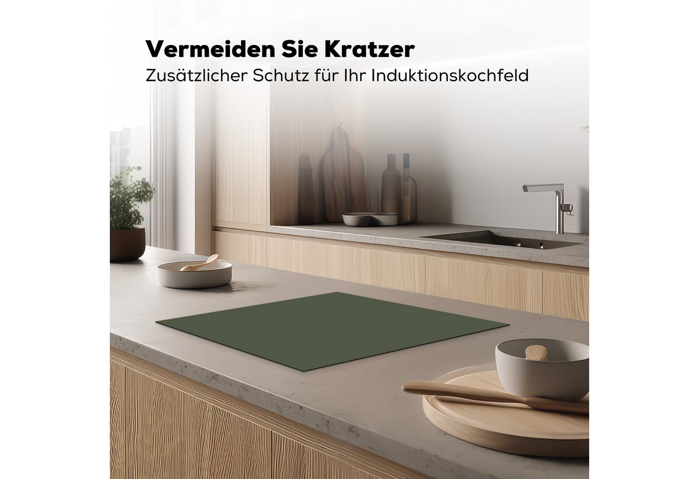 MuchoWow Herd-Abdeckplatte Grün - Einfarbig - Olivgrün, Vinyl, (1 tlg), Küche Herdabdeckplatte Ceranfeld Vinyl Einteilig, 59x52 cm