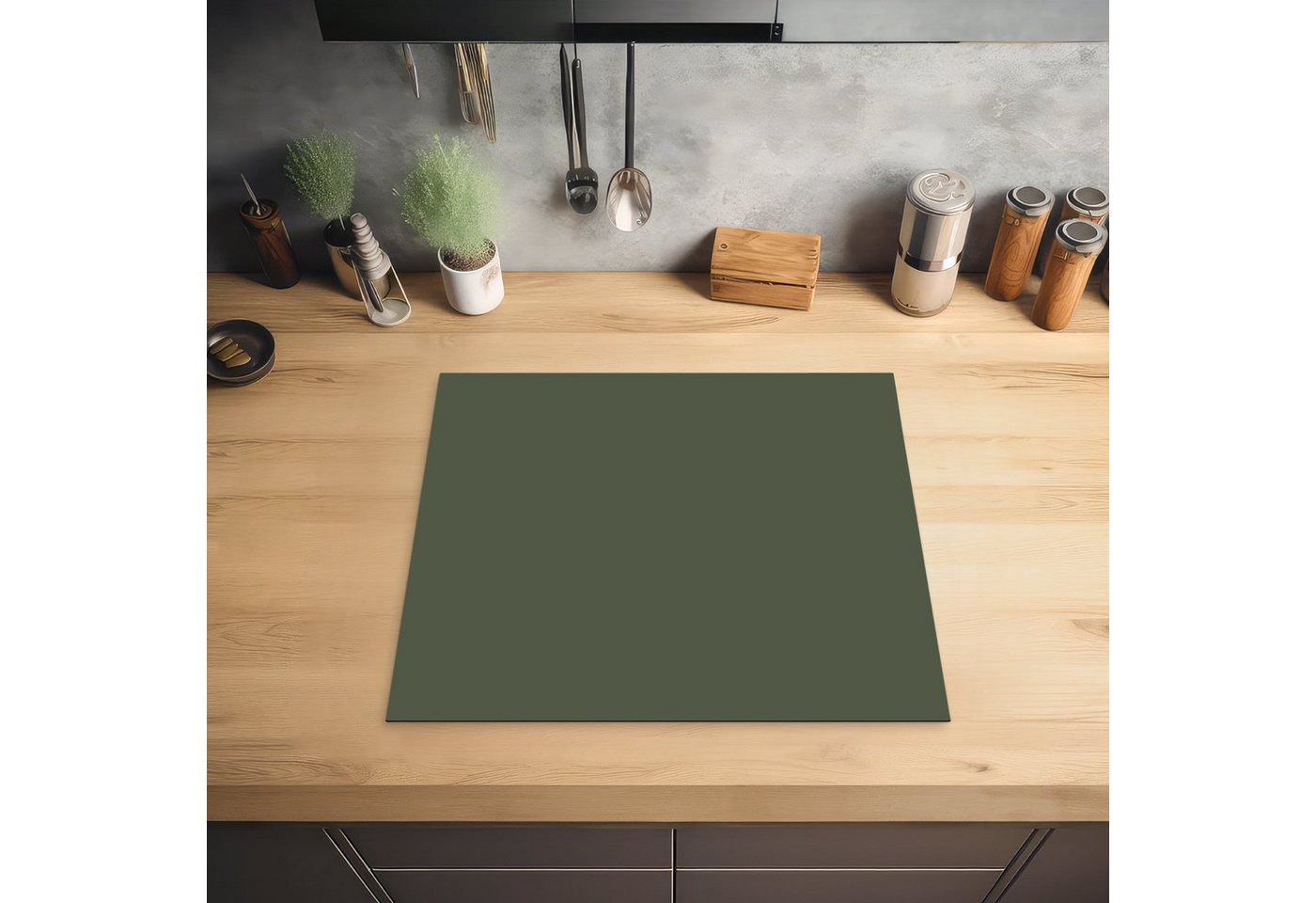 MuchoWow Herd-Abdeckplatte Grün - Einfarbig - Olivgrün, Vinyl, (1 tlg), Küche Herdabdeckplatte Ceranfeld Vinyl Einteilig, 59x52 cm Bild 2