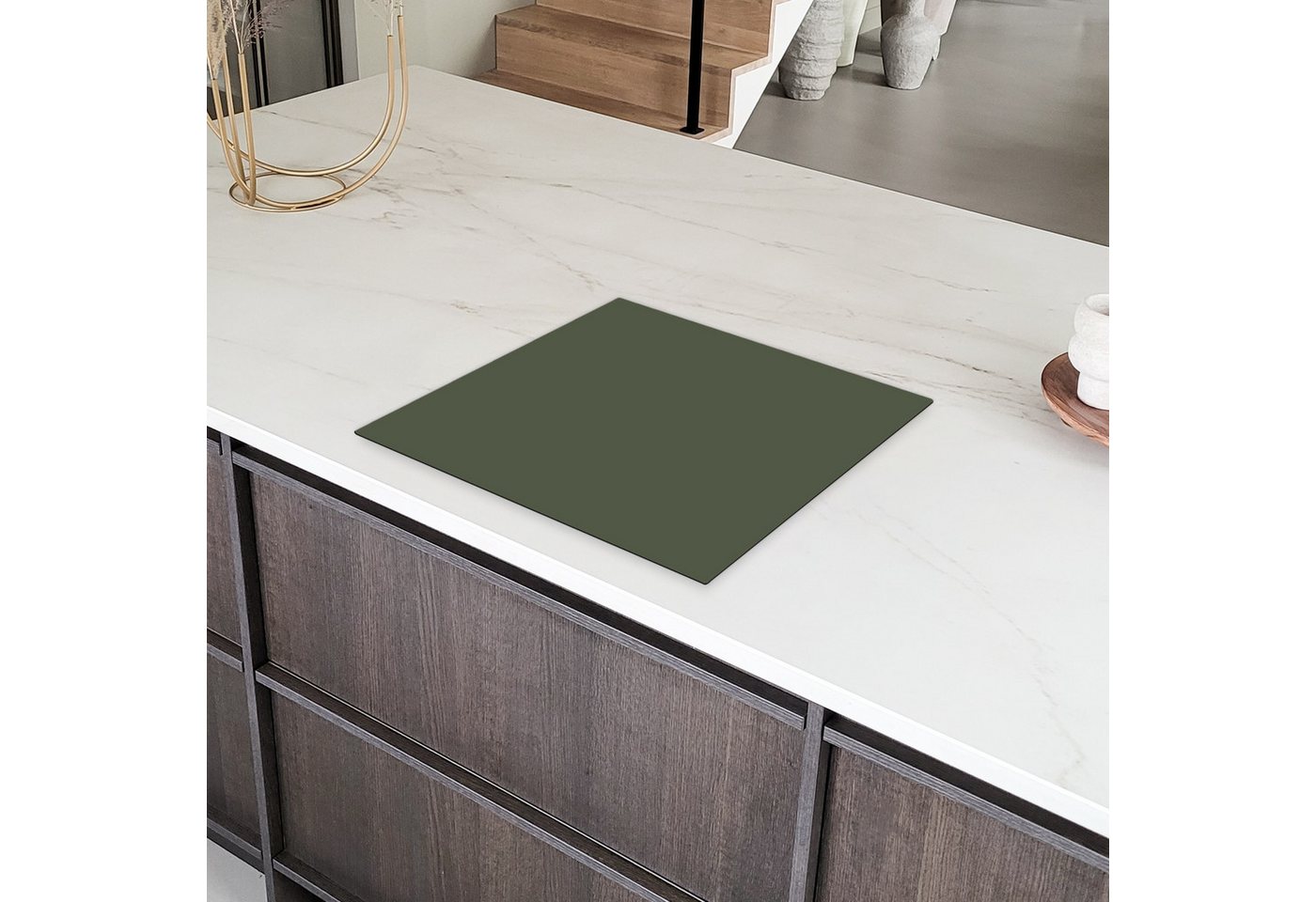 MuchoWow Herd-Abdeckplatte Grün - Einfarbig - Olivgrün, Vinyl, (1 tlg), Küche Herdabdeckplatte Ceranfeld Vinyl Einteilig, 59x52 cm Bild 3