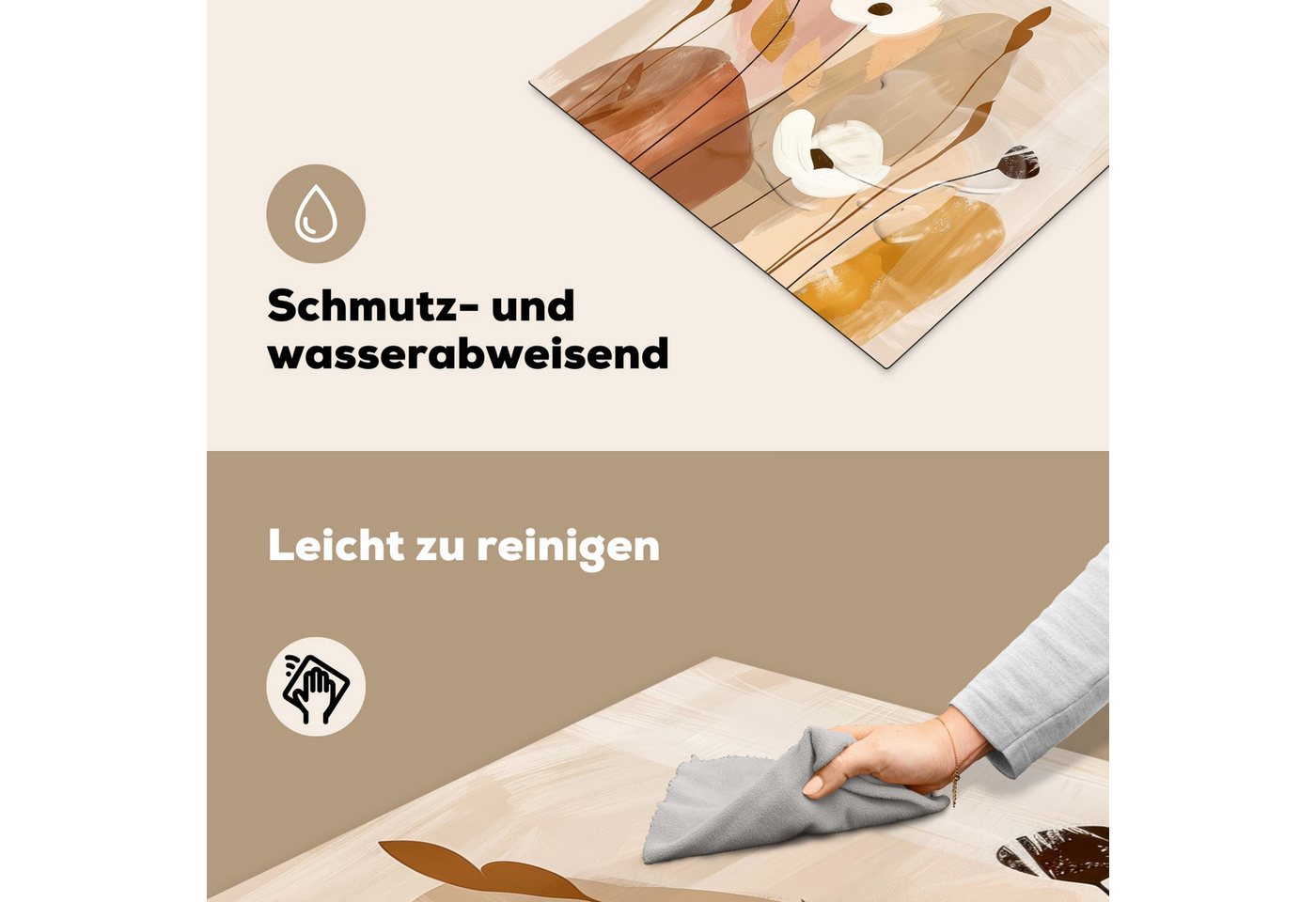 MuchoWow Herd-Abdeckplatte Beige - Blumen - Abstrakt - Kunst, Vinyl, (1 tlg), Cerankochfeld Abdeckung, Herd Abdeckplatten Vinyl, 58.3x51.3 cm Bild 2