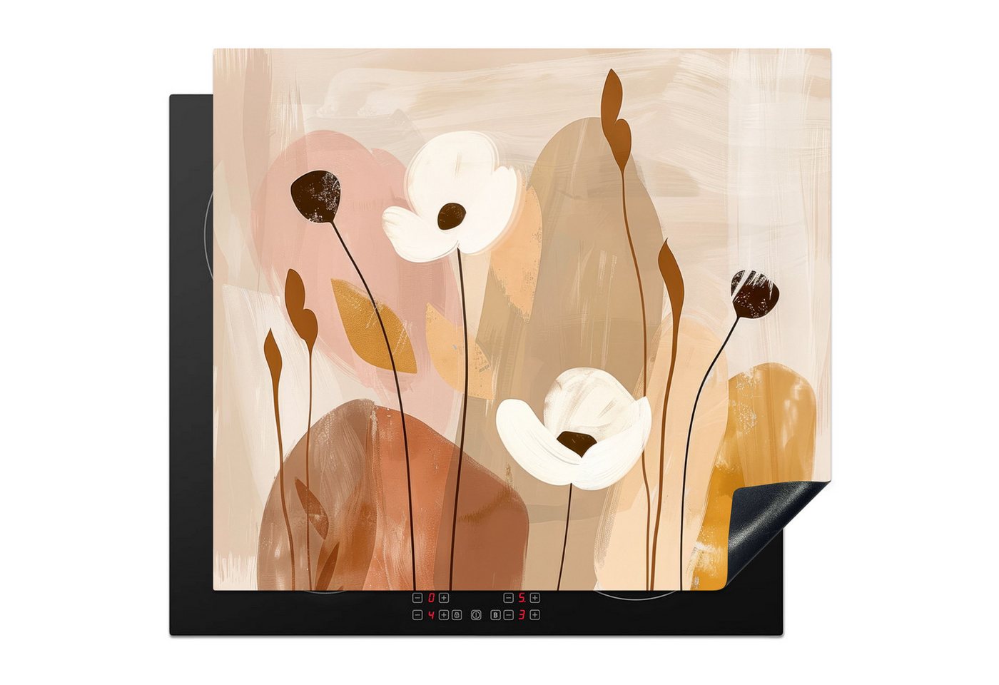 MuchoWow Herd-Abdeckplatte Beige - Blumen - Abstrakt - Kunst, Vinyl, (1 tlg), Cerankochfeld Abdeckung, Herd Abdeckplatten Vinyl, 58.3x51.3 cm Bild 3