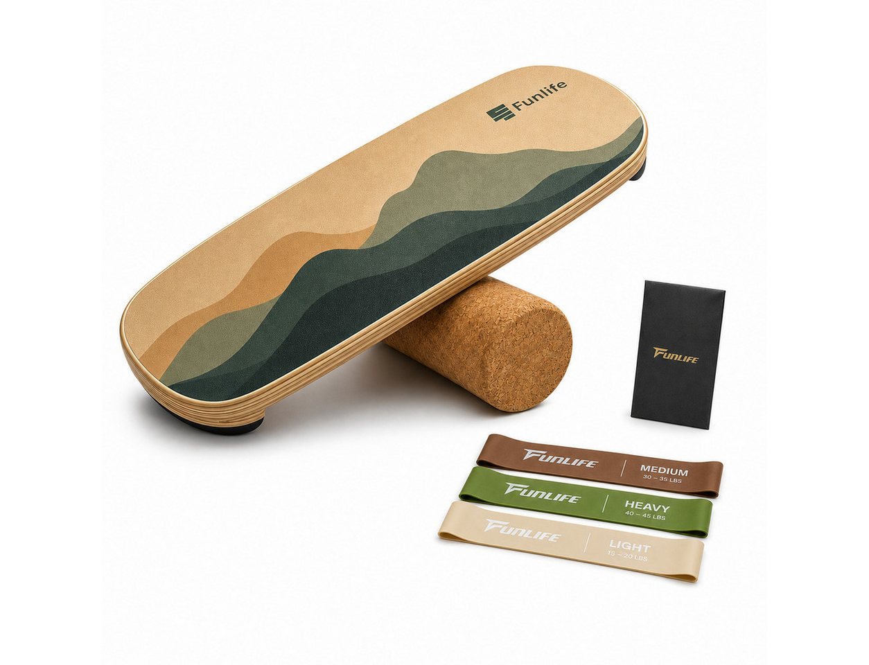 FunLife Balanceboard Design-Edition, Wackelbrett aus Birkenholz mit Korkrolle, bis 150 kg belastbar