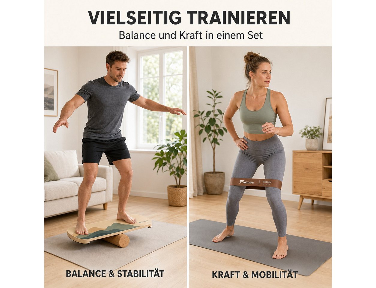 FunLife Balanceboard Design-Edition, Wackelbrett aus Birkenholz mit Korkrolle, bis 150 kg belastbar Bild 3