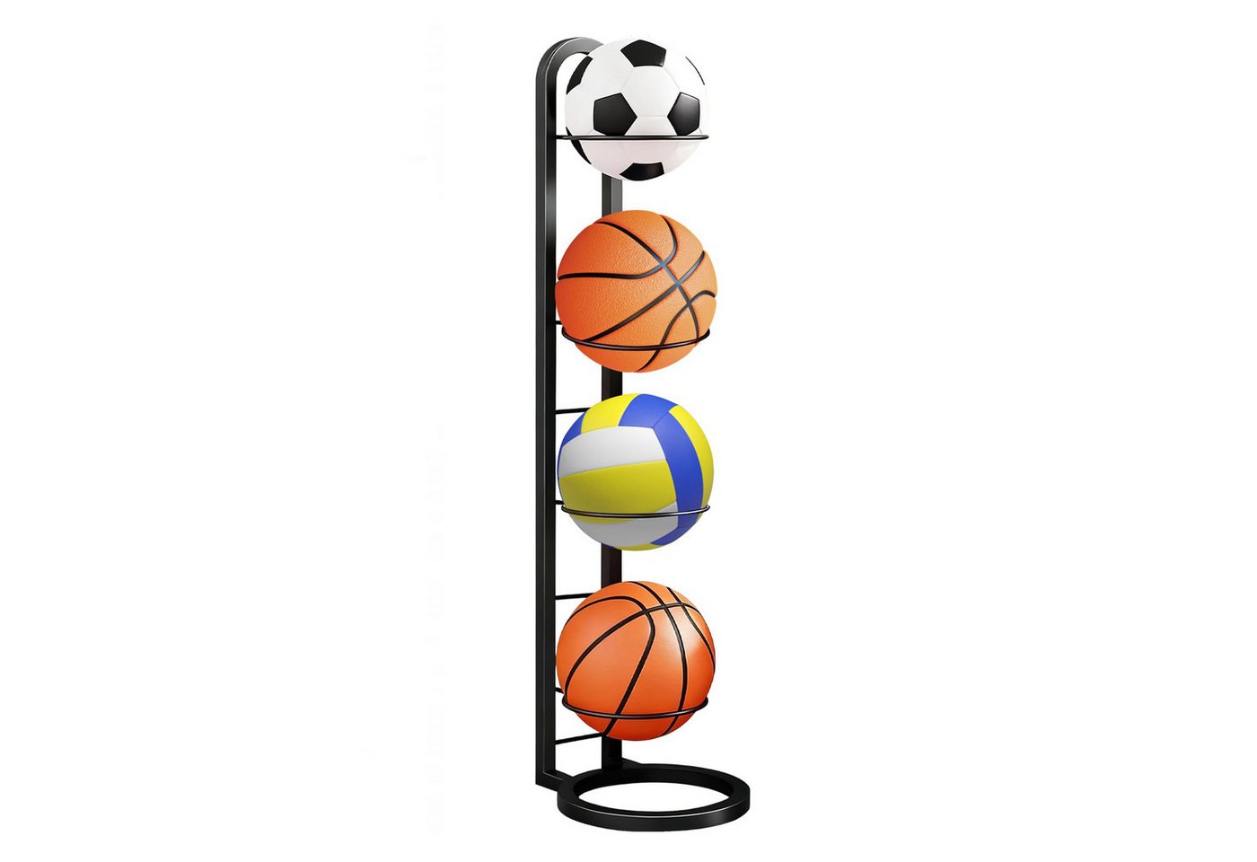 Agger Basketballständer Ballregal 4 Ebenen, Fußballständer & Volleyball Aufbewahrung (1-St), Platzsparendes Sportball Regal für Zuhause, Schule und Garage