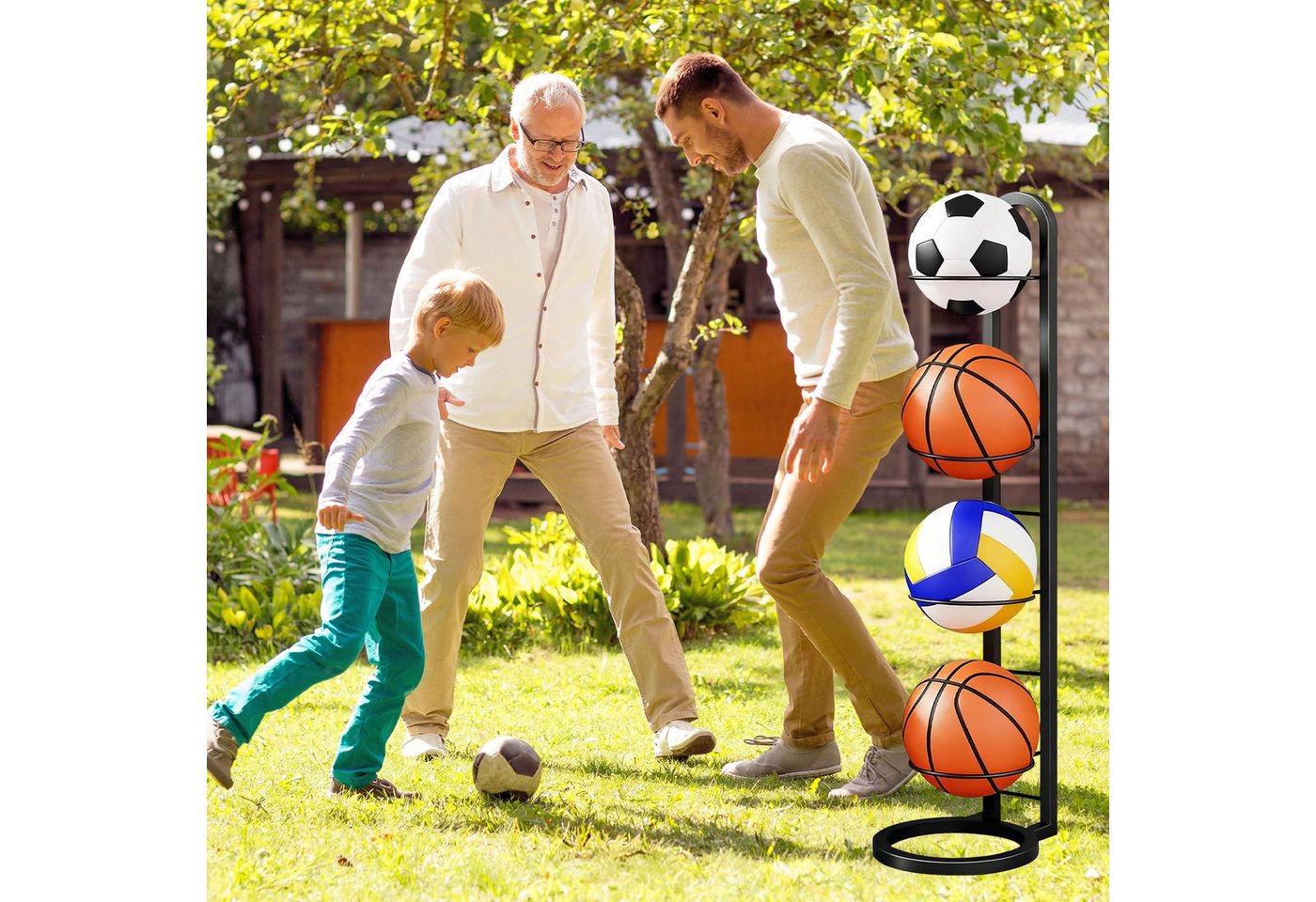 Agger Basketballständer Ballregal 4 Ebenen, Fußballständer & Volleyball Aufbewahrung (1-St), Platzsparendes Sportball Regal für Zuhause, Schule und Garage Bild 4