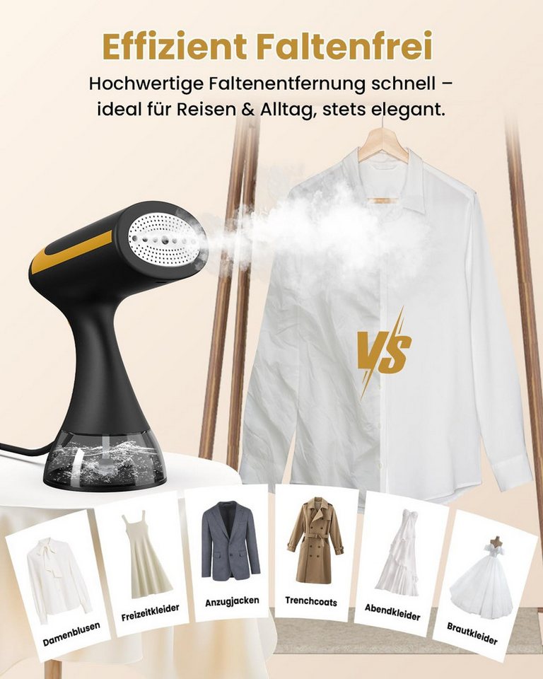 TUWENA Dampfbügelstation Dampfglätter 15s Schnelles Aufheizen, Tragbarer Dampfbügler Handgerät, 300ml Wassertank, Auto-Abschaltung, für alle Stoffe, geruchsentfernend