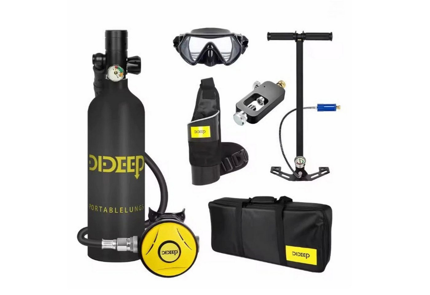 Sport-Knight® Tauchset Tauchgerät 0,5 oder 1L, komplett-Set Maske Tauchflasche Pumpe Adapter