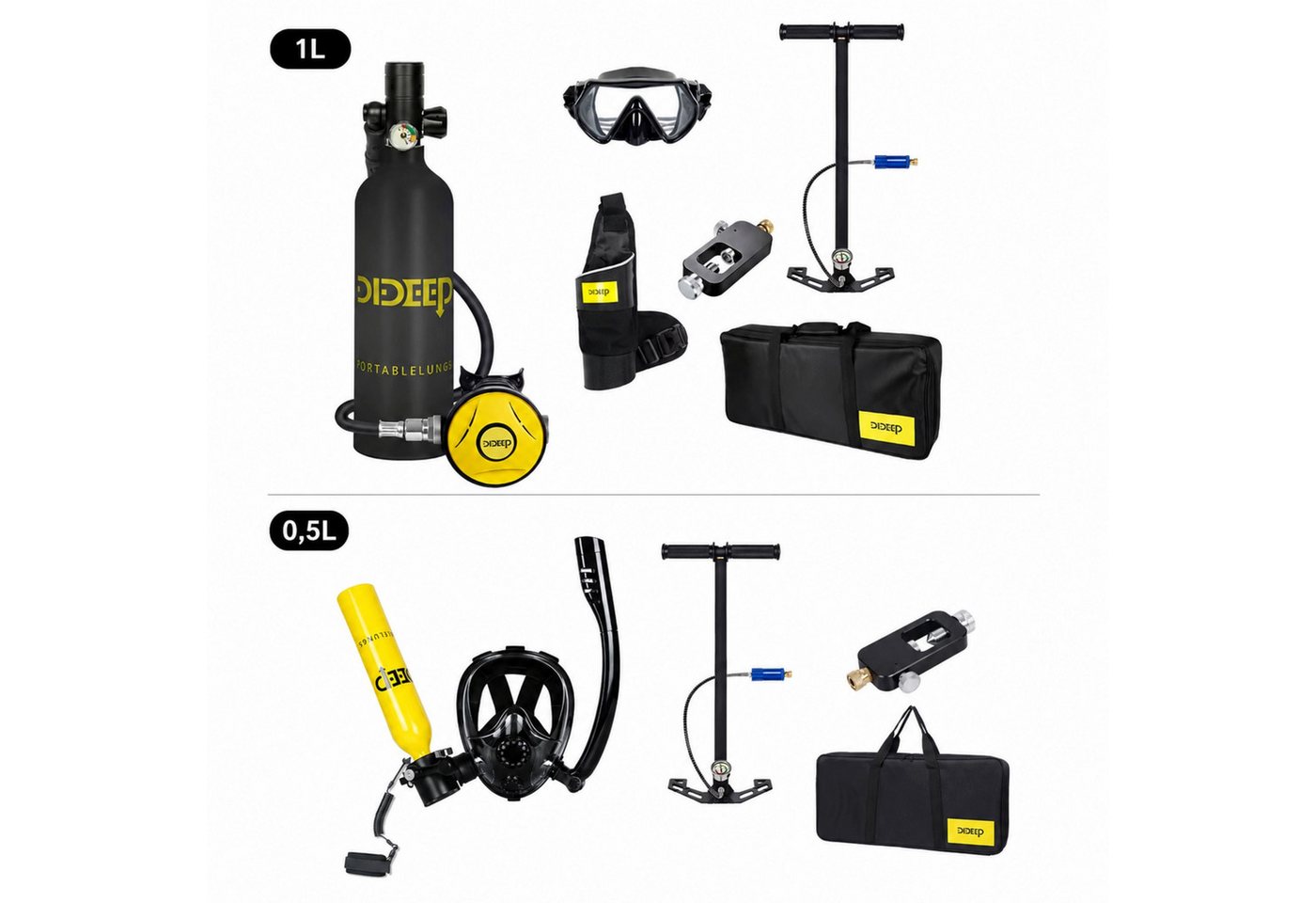 Sport-Knight® Tauchset Tauchgerät 0,5 oder 1L, komplett-Set Maske Tauchflasche Pumpe Adapter Bild 2