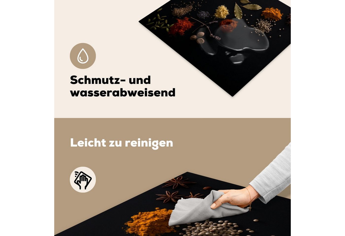 MuchoWow Herd-Abdeckplatte Kräuter - Schwarz - Gewürze - Küche - Kochen, Vinyl, (1 tlg), Ceranfeldabdeckung Küche, Herdabdeckplatte Einteilig, 60x52 cm Bild 2