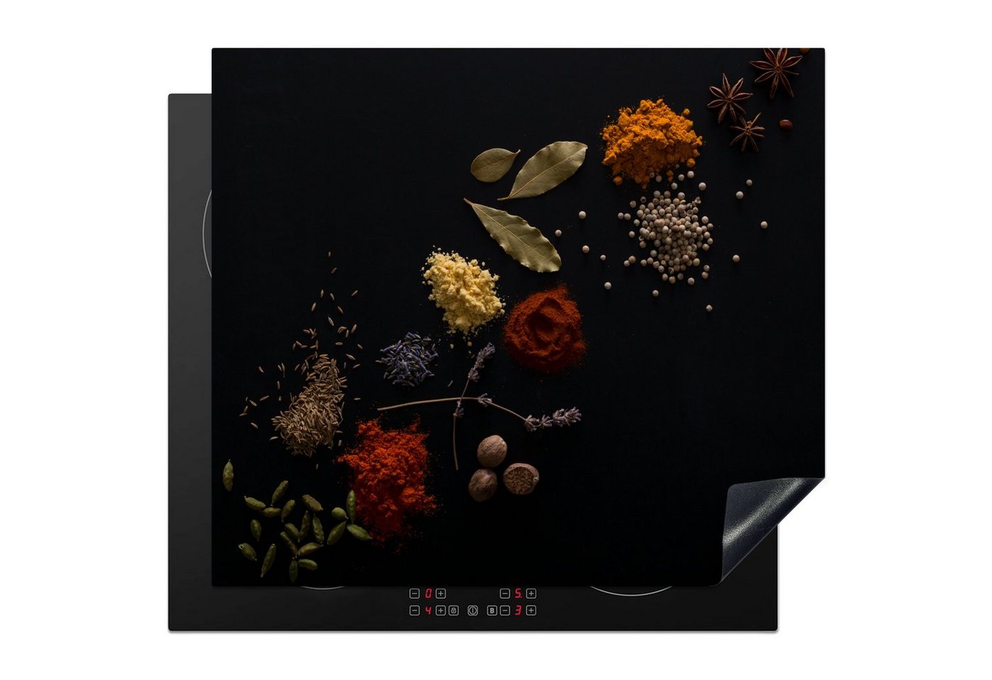 MuchoWow Herd-Abdeckplatte Kräuter - Schwarz - Gewürze - Küche - Kochen, Vinyl, (1 tlg), Ceranfeldabdeckung Küche, Herdabdeckplatte Einteilig, 60x52 cm Bild 4