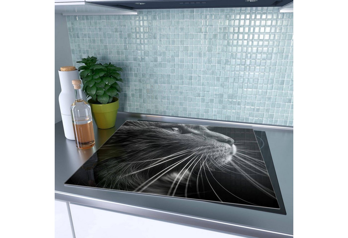 Primedeco Herd-Abdeckplatte Herdabdeckplatte Spritzschutz aus Glas Nahaufnahme Katze, Glas, (1 tlg)