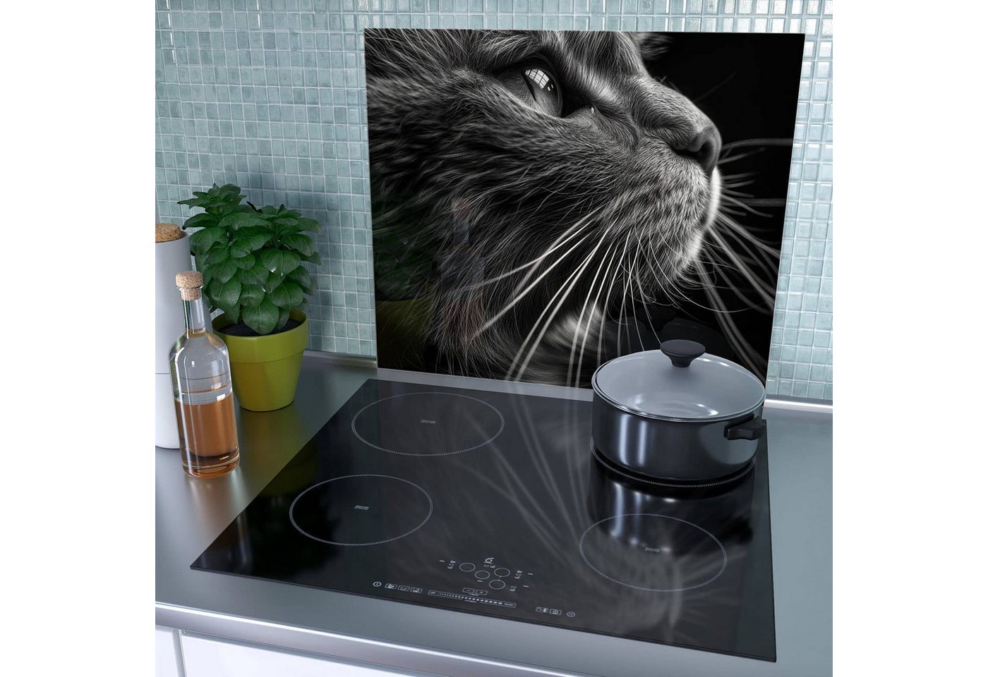 Primedeco Herd-Abdeckplatte Herdabdeckplatte Spritzschutz aus Glas Nahaufnahme Katze, Glas, (1 tlg) Bild 2