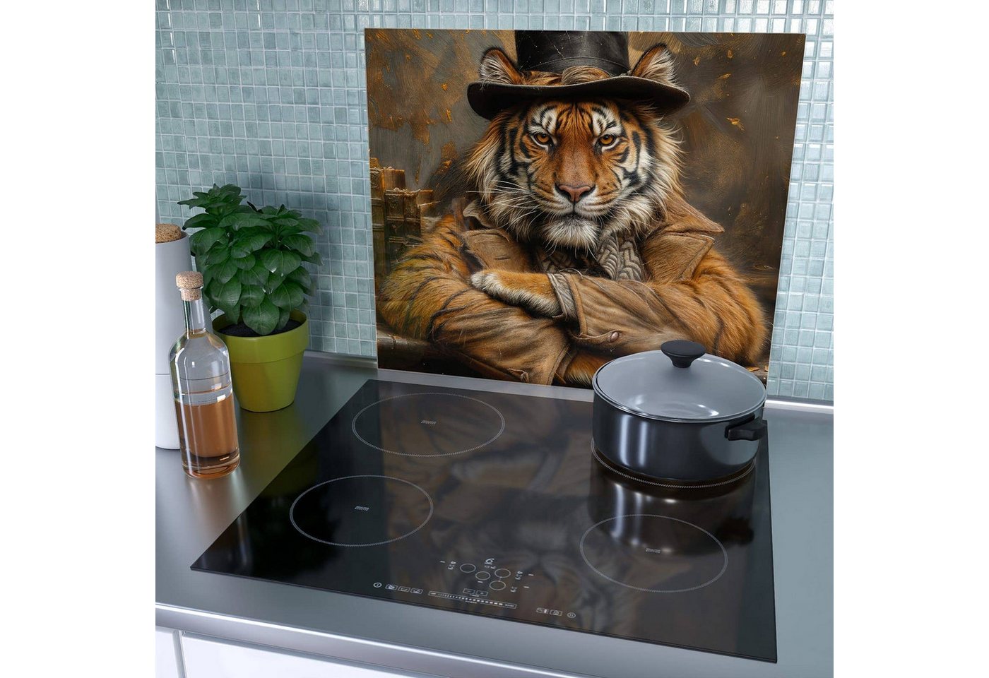 Primedeco Herd-Abdeckplatte Herdabdeckplatte Spritzschutz aus Glas Tiger mit Zylinder, Glas, (1 tlg) Bild 3