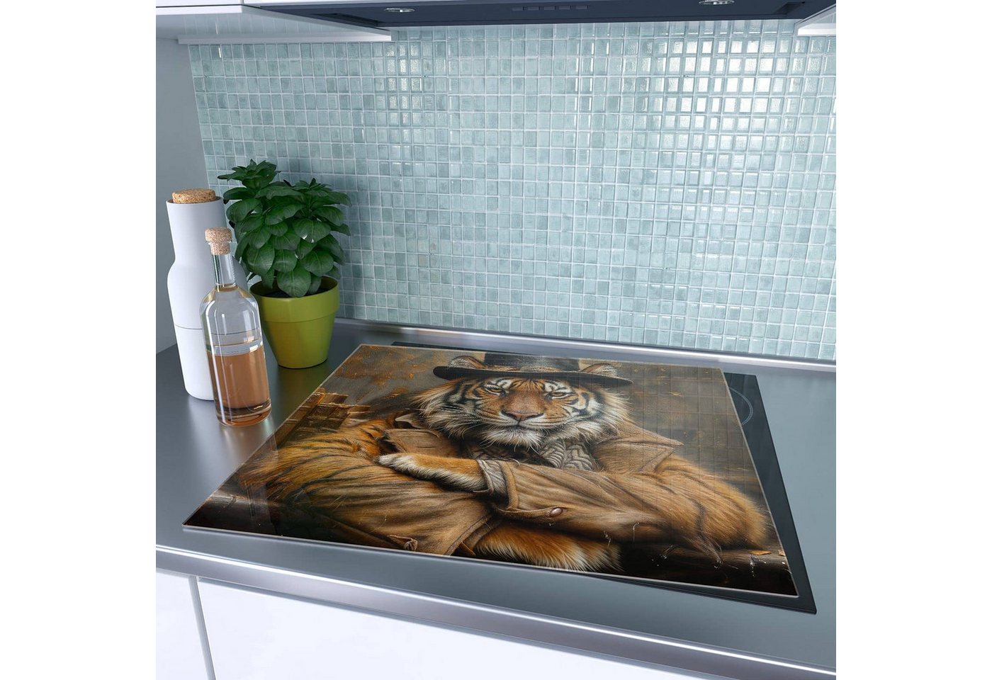 Primedeco Herd-Abdeckplatte Herdabdeckplatte Spritzschutz aus Glas Tiger mit Zylinder, Glas, (1 tlg) Bild 5