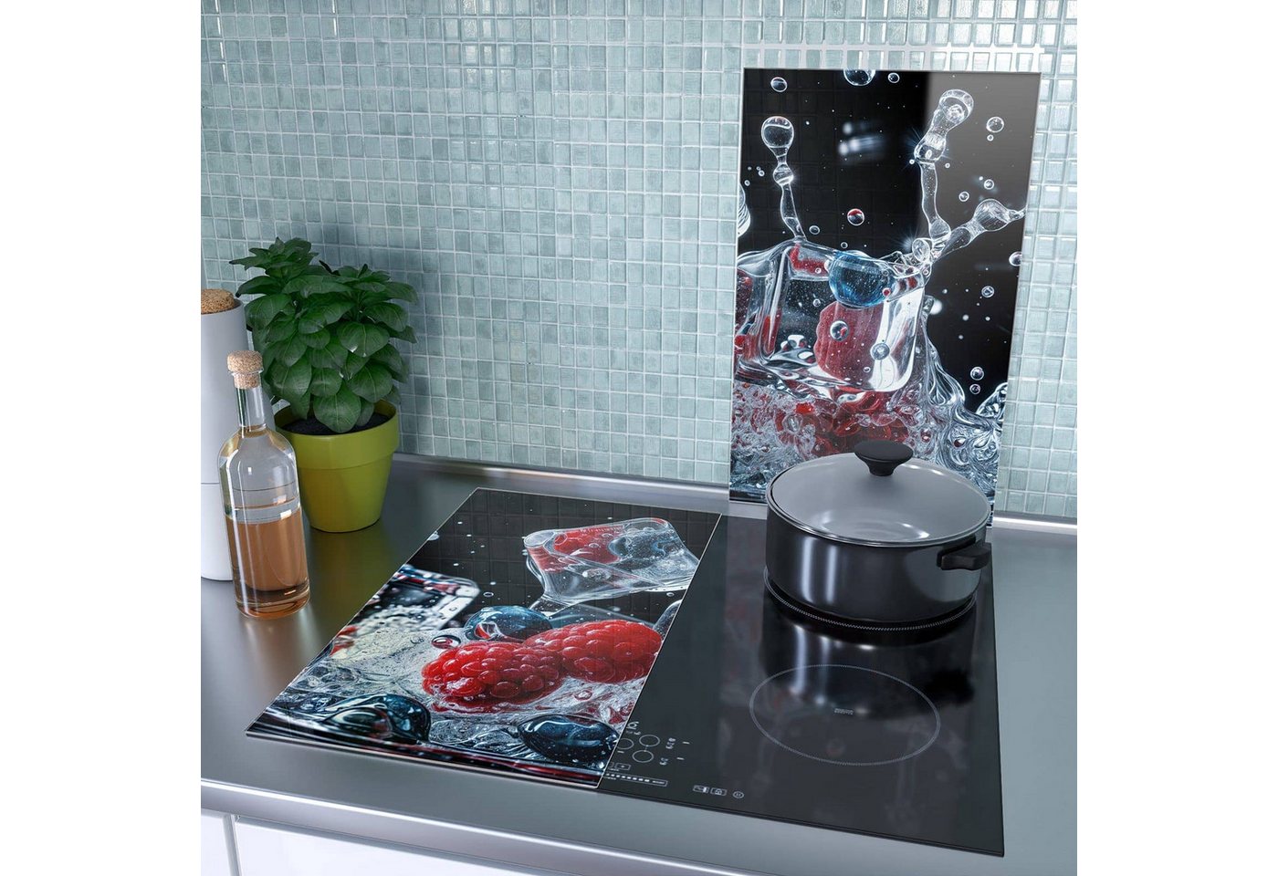 Primedeco Herd-Abdeckplatte Herdabdeckplatte Spritzschutz aus Glas Beeren Eiswürfel, Glas, (2 tlg) Bild 2