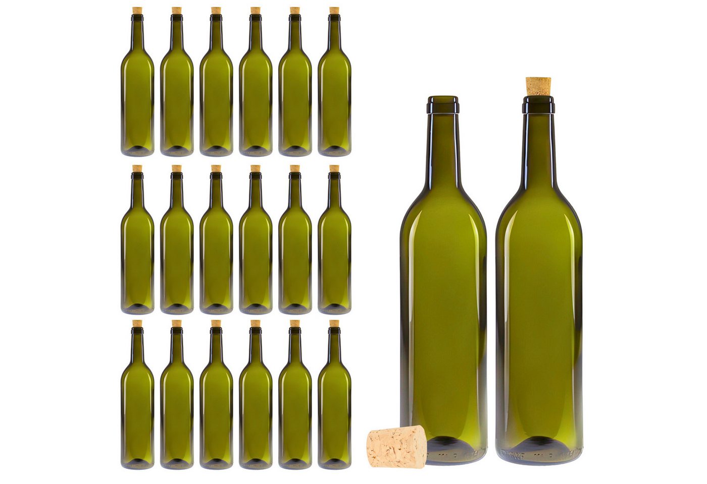 mikken Trinkflasche 20x Weinflasche 750 ml Glasflasche grün mit Korken, UV-Schutz Bild 2
