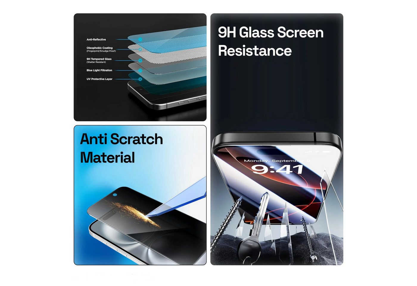 MORRENT Sichtschutzfolie Privacy Glas für iPhone 17 pro Blickschutz– Sichtschutz Panzerglas, (17-St), sichtschutz, mit hilfe rahmen,anti spy, 9hd