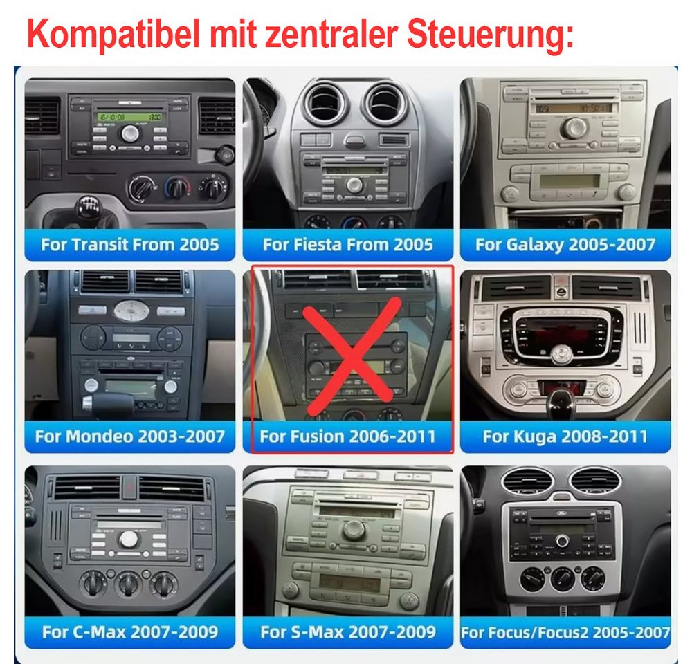 ESSGOO Android 15 Carplay Für Ford Focus Mk2 Transit C/S-MAX Galaxy Kuga 2DIN Autoradio (RDS, BT, 4+64GB(optional), Digitalradio (DAB), FM, GPS, Apple Carplay Android Auto GPS Navi WIFI BT 4.1 EQ RDS SWC)